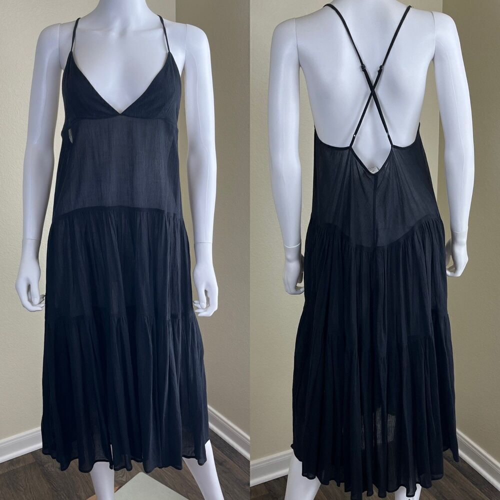 Mara Hoffman Women's Size M Black Organic Cotton Tiered Midi Dress Swim Cover Up